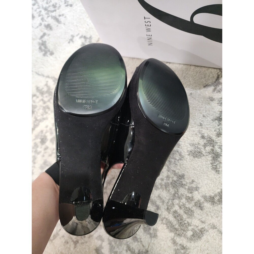 NEW - Nine West Womens 7 M Karoo Slingback Pumps Patent Black Leather Peeptoe - Picture 7 of 8